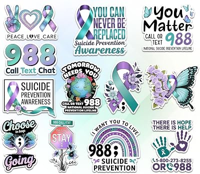 (12pcs-3in) 988 Prevention Sticker Stickers You Matter Mental Health Quotes