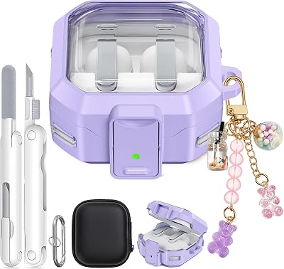 Secure Lock for Galaxy Buds 4 Pro Case and Buds 4 Case (2026), Anti-Yellowing Clear Case Soft TPU Cover for Women Girly with Cleaner Kit, Keychain, Cute Bear Charm & Storage Bag