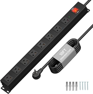 KF 8 Outlet Heavy Duty Power Strip Surge Protector, 2100J Surge Protection Power Strip, 15A/1875W Mountable Power Strips with Upgraded Switch, 14AWG 10FT Power Cord