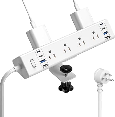 Jgstkcity Desk Clamp Power Strip 40W USB C,8 Outlets,8 USB,6FT,White