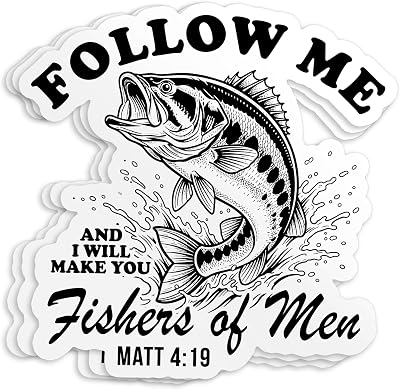 (3Pcs-3") Follow Me I Will Make You Fishers of Men Sticker Matthew 4 19 Bible Verse Christian Fishing Waterproof Die-Cut Vinyl Sticker for Kindle, Laptop, Water Bottles, Phone Decal Gifts 3 Inches