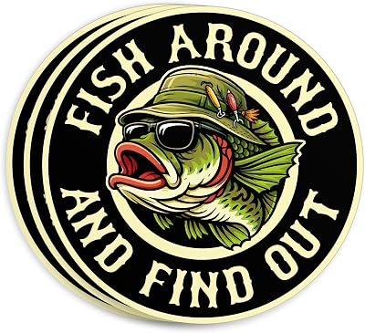 (3Pcs-2") Fish Around and Find Out Sticker Bass Fish Fishing Lover Fisherman Dad Grandpa Die-Cut Waterproof Vinyl Sticker for Laptop Water Bottle Phone Cars Kindle Decal Gifts for Her Him 2 Inches