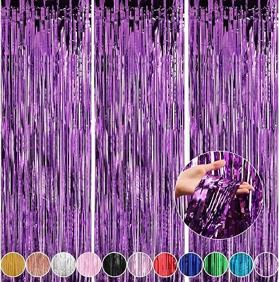 3 Pack 3.3 x 9.9 ft Purple Fringe Backdrop Streamers Party Decorations