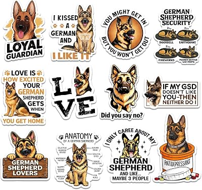 (12pcs-3in) German Shepherd Sticker Stickers Funny GSD Dog Lover Gifts Set