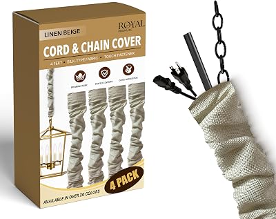 Royal Designs, Inc. Cord & Chain Cover 4 ft Silk Type Fabric, Chandelier Pendant Lighting Chain & Cable Management, Touch Fastener, Linen Beige - 4 Pack