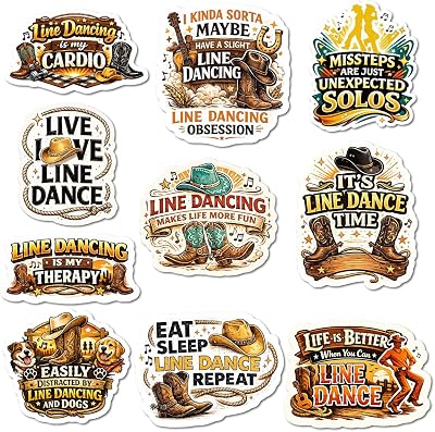 10pcs Line Dancing Stickers Gifts for Line Dancers Western Lovers Multiple Different Design, Waterproof UV-Resistant for Water Bottle, Laptop, Window, Car