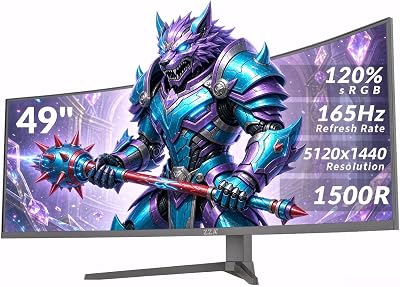 ZZA 49-Inch Ultra-Wide DQHD Curved Gaming Monitor | 5120x1440, 1500R, 165Hz, AMD FreeSync, 120% sRGB, Height Adjustable, HDMI 2.1/DP 1.4 Wall Mountable- Black