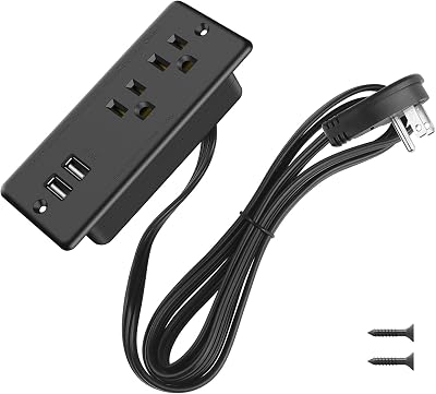 HHSOET Furniture Recessed Power Strip, 10W USB A Ports, Black, 6FT
