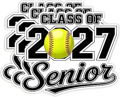 (3 Pcs) Class of 2027 Stickers - Senior Graduation Decoration Sticker Vinyl Decal Waterproof - Gift for Graduates (Softball, 4" x 3.4" (3 Pack))