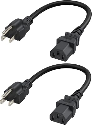 CableCreation [2-Pack] 10 Feet 18 AWG Universal Power Cord for NEMA 5-15P to IEC320C13 Cable, 3M / Black