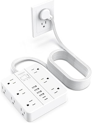 Extension Cord Power Strip, HUNIAN 20Ft Flat Plug Extension Cord