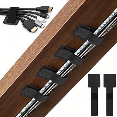 80 PCS Hook and Loop Cable Ties, Self Adhesive Cable Management Straps, Reusable Cord and Wire Organizer Clips for Under Desk, Computer, TV, Gaming Setup, Home Office and Kitchen, Black