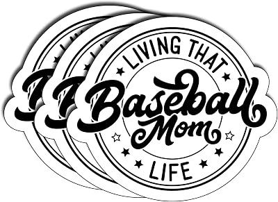 (3Pcs) Living That Baseball Mom Life Funny Sports Quote Vinyl Sticker Waterproof Durable for Laptop Water Bottle Car Notebook Journal Team Mom Aesthetic Decoration Gifts Size 2.8" x 3"