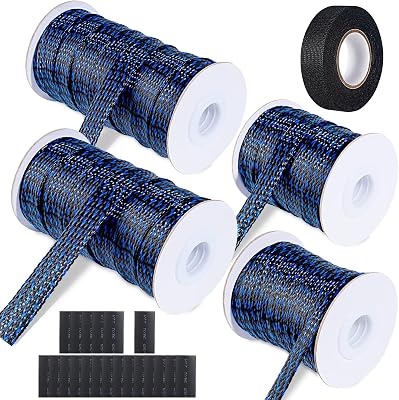 132 ft Expandable Braided Cable Sleeve Wire Loom PET Wire Sleeving,Wrap Management Mesh for Audio Video and Other Home Device Cable Automotive Wire - (1/2 Inch, 1/4 Inch, 3/8 Inch,3/4 Inch,Blue)