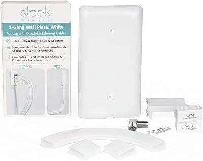 Sleek Socket Internet Coaxial Cable and Ethernet Concealer with Adhesive Cable Management Kit and Female-to-Female Connectors, UL Certified