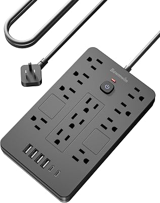 6FT Flat Plug Surge Protector Power Strip with 11 Outlets&6 USB Ports