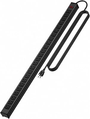 24 Outlet Long Power Strip,Heavy Duty Metal Socket Power Strip,Aluminum with 15-Foot Extension Power Cord,ETL Certified for Home, Office, Garage and Workshop Black
