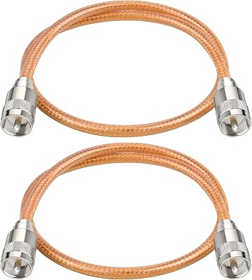 XRDS -RF 2FT 2PCS RG8X Coaxial Cable with UHF Male PL259 Connectors, Solid Copper Core, Braided Shield, CB Cable for Ham Radio, HF Radio, and Communication Devices