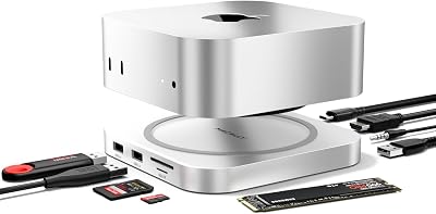 Macally Mac mini M4 Dock and Stand, Mac mini M4 Hub with M.2 NVMe Enclosure, 4K HDMI 60hz, 3 USB A,10Gbps USB C Data Port, SD Card Reader, 3.5mm Audio Jack