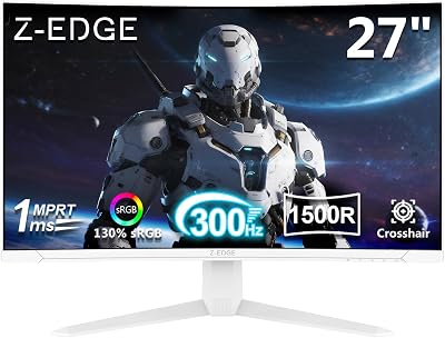 Z-Edge 27 inch White Curved Gaming Monitor, 1080P, 300Hz Computer Screen