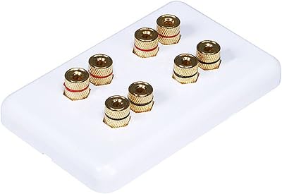 Monoprice 103642 Banana Binding Post Wall Plate for 4 Speaker White