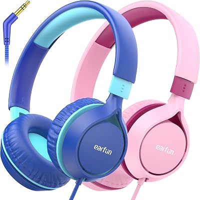 EarFun S1 Kids Headphones, Foldable Wired Headphones for Kids, 2 Packs