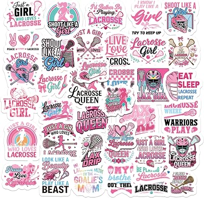 Eclazul Lacrosse Stickers for Girls - 50 Pcs Pink Sports Party Gift Favors