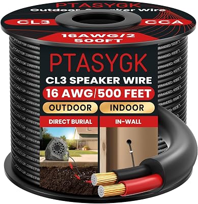 PTASYGK 12 Gauge Outdoor Speaker Wire 500ft CL3 Direct Burial CCA Cable