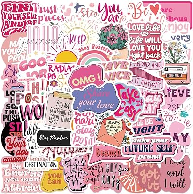 50PCS Pink Motivational Stickers - Positive Affirmation Inspirational Aesthetic Waterproof Vinyl Quotes for Water Bottle, Laptop, Scrapbook