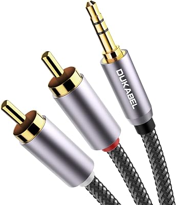 DUKABEL 2-Male RCA to AUX Cable, 4 Feet 3.5mm to RCA Audio Adapter