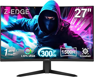 Z-Edge 27 inch Curved Gaming Monitor, 1080P, 300Hz/240Hz Computer Screen