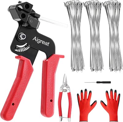 300-Piece Metal Zip Ties Gun Kit,12 Inch 304 Stainless Steel Ties Heavy Duty Outdoor,Adjustable Fastening Cutting Tie Tool for Fence, Chicken Coop,Cables, Pipesas well as Outdoor binding