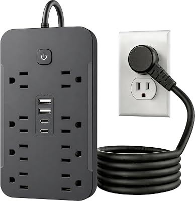BGUP 6 Feet Surge Protector Power Strip, 8 AC Outlets and 4 USB Ports (2 USB C), 1430W/11.5A, Flat Plug Extension Cord Outlet Extender for Office, Home, Black