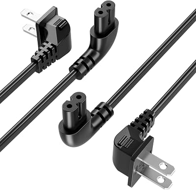 Superer 2 Pack 6Ft Figure 8 Power Cord 90 Degree Angled L-Shaped Universal 2 Prong (C7) – ETL AC Certified Cable Fit for TV, Laptop, Game Console, Printer – Safe & Compatible with Most Electronics