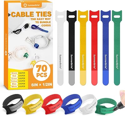 Cable Ties with Writable Labels, Cord Organizer, Multi-Color, 70 PCS, 6 IN