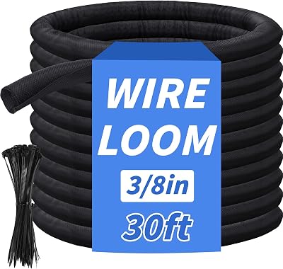 30ft - 3/8in Split Braided Sleeve Cable Management, Self-Wrapping