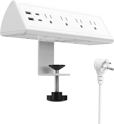 Jgstkcity Desk Clamp Power Strip,20W Fast Charging Station,Surge Protector Nightstand Edge Mount,1875W Extension Cord with Multiple Outlets,2 USB-C,2 USB-A,for Home Office (White, 2PCS-6 FT)