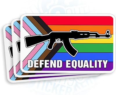 (3Pcs-3") Defend Equality Sticker LGBT LGBTQ+ Rainbow Pride Stickers Guns Pride Month Trans Gay Waterproof Die-Cut Vinyl Sticker for Laptop Water Bottle Phone Car Gifts for Her Him Friends 3 Inches