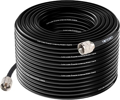 YOTENKO RG8X Coaxial Cable with PL259 Connectors 100FT, CB Coax Cable 50ohm