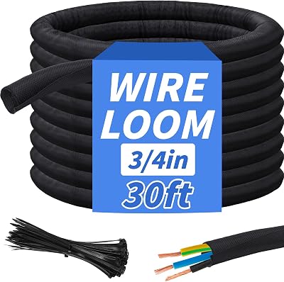 30ft - 3/4in Split Braided Sleeve Cable Management, Self-Wrapping