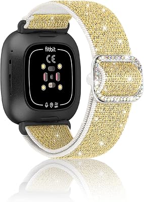 Bling Stretchy Band Compatible with Fitbit Versa 4/Fitbit Versa 3/Fitbit Sense/Sense 2 Bands for Women, Soft Adjustable Elastic Glitter Solo Loop Nylon Strap for Fitbit Versa 4 Bands