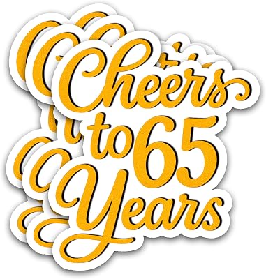 (3PCS) Cheers to 65 Years Stickers β Happy 65th Birthday or Retirement Party Decoration β Waterproof Vinyl Decals for Gift Wrapping, Boxes, Water Bottles, Scrapbooks, Laptops, 3" x 2"