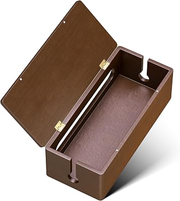 YECAYE Solid Wood Cable Management Box, Walnut Color, 14.2 x 6.1 x 4.1