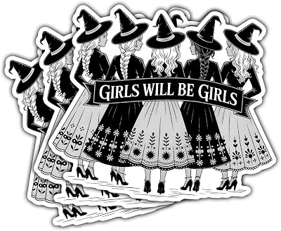(3 Pcs) Girls Will Be Girls Sticker, Witchy Feminine Vinyl Decals for Women, Halloween Witches Art, Gothic Feminist Aesthetic Stickers for Laptops, Journals, Water Bottles
