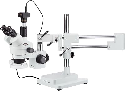 AmScope - 3.5X-90X Simul-Focal Boom Stand Stereo Microscope + Fluorescent Light + 5MP Camera - SM-4TPZ-FRL-5M