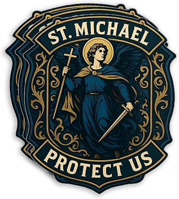 (3Pcs-3") St Michael Sticker Saint Michael Protect Us Decal Catholic Christian Waterproof Die-Cut Vinyl Sticker for Laptop Water Bottle Tumbler Kindle Decal Gift for Her Him 3 Inches