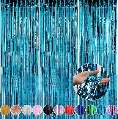 3 Pack 3.3 x 9.9 ft Aqua Blue Fringe Backdrop Streamers Party Decorations