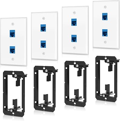 4 Pack 2-Port Cat6 Ethernet Wall Outlet with Low Voltage Mounting Bracket