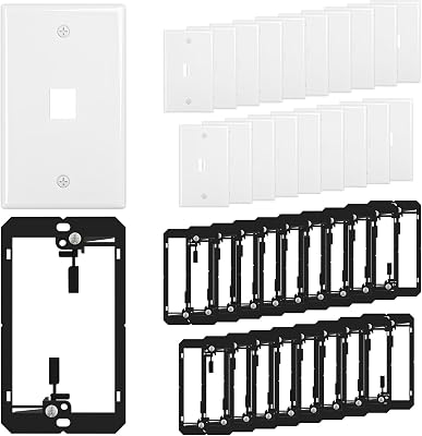 FGB 1-Port Keystone Wall Plate, with Low Voltage Mounting Bracket, 20 Pack
