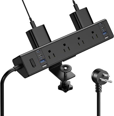 Jgstkcity Desk Clamp Power Strip 40W USB C,8-Outlet,8 USB,10FT,Black
